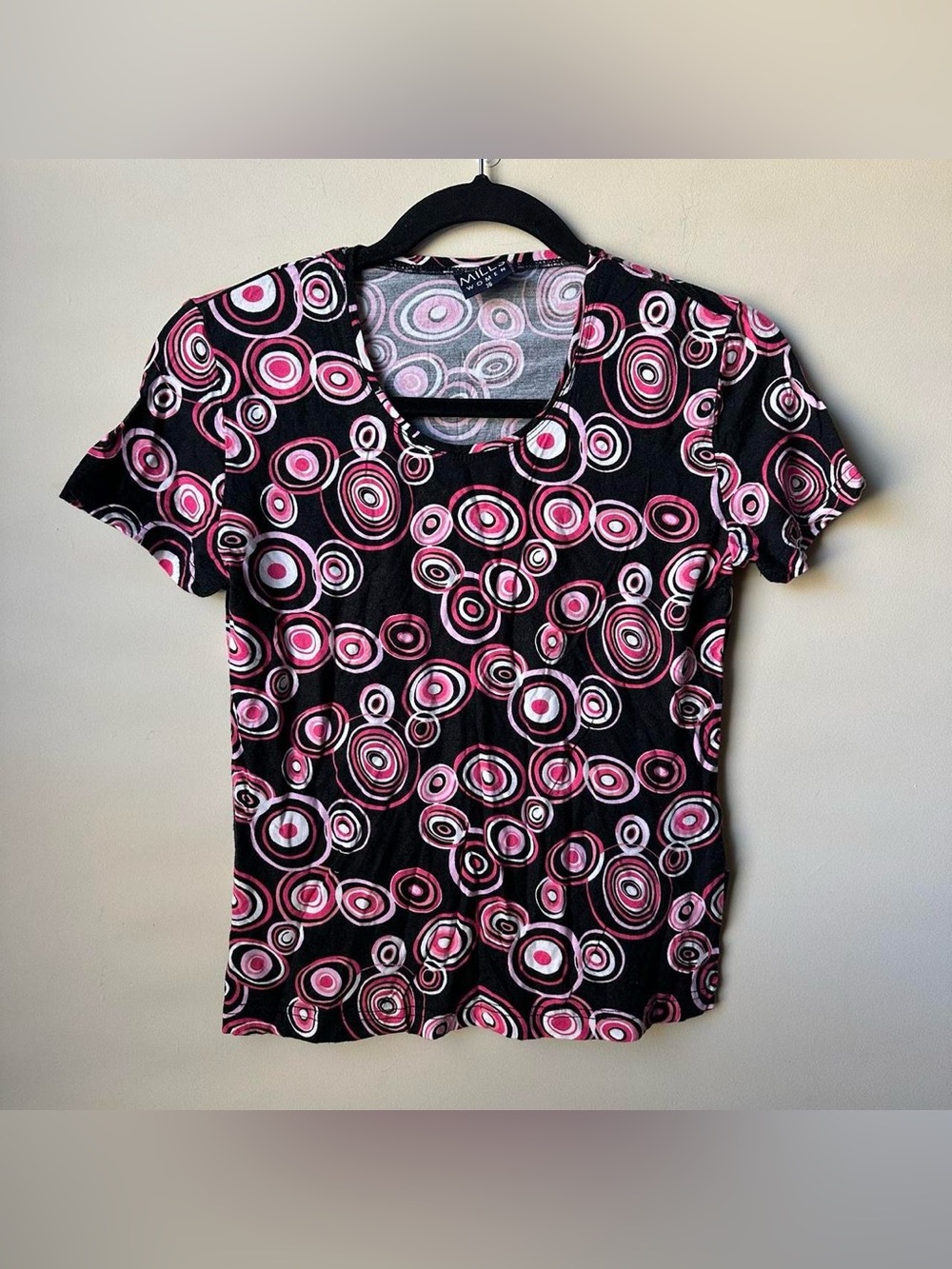 Mills Women’s geometric patterned Top Sz 36/small Blouse ModStyle 90s Y2K Retro